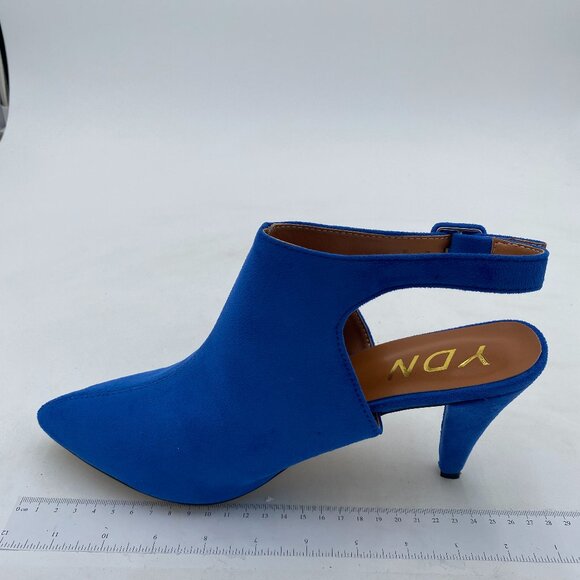 YDN Blue Pointed Toe Cone High Heels Slingback Ankle Strap Faux Suede Booties - Picture 2 of 8